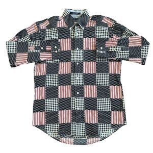 Tommy Hilfiger America Stars Stripes Gingham Patchwork Print Button Down Small